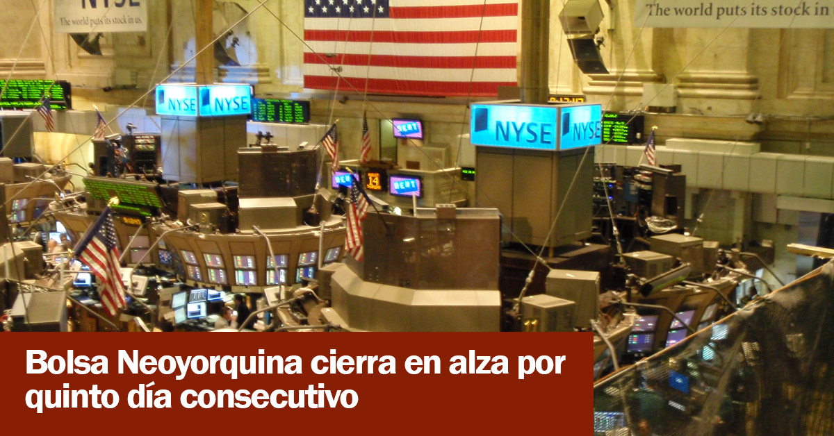 Bolsa Neoyorquina cierra en alza por quinto día consecutivo