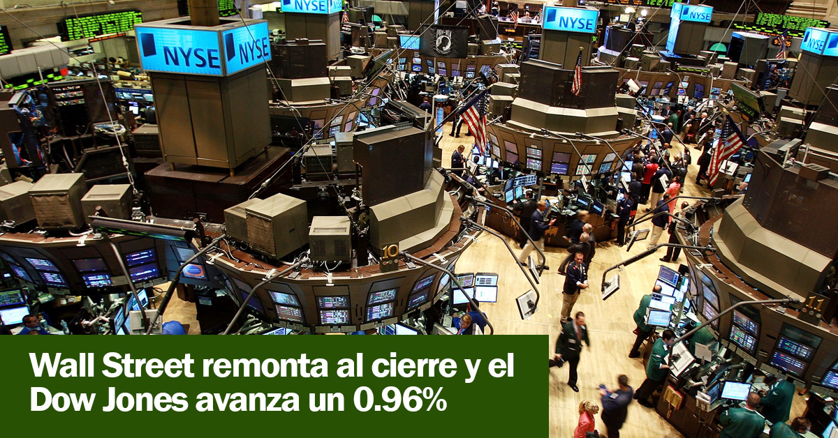 Wall Street remonta al cierre y el Dow Jones avanza un 0.96%