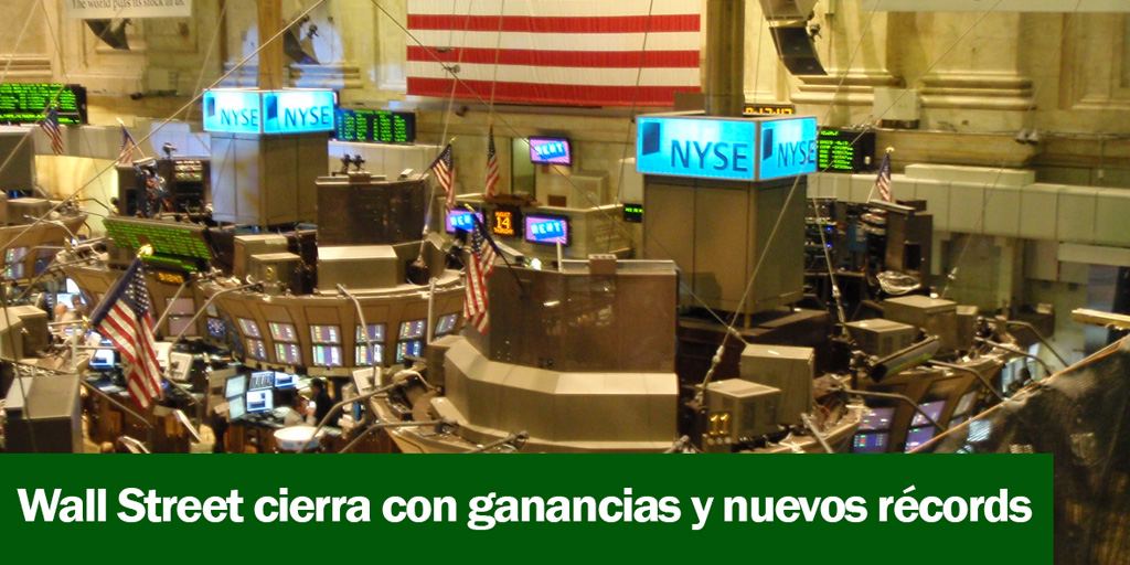 Wall Street cierra con ganancias y nuevos récords