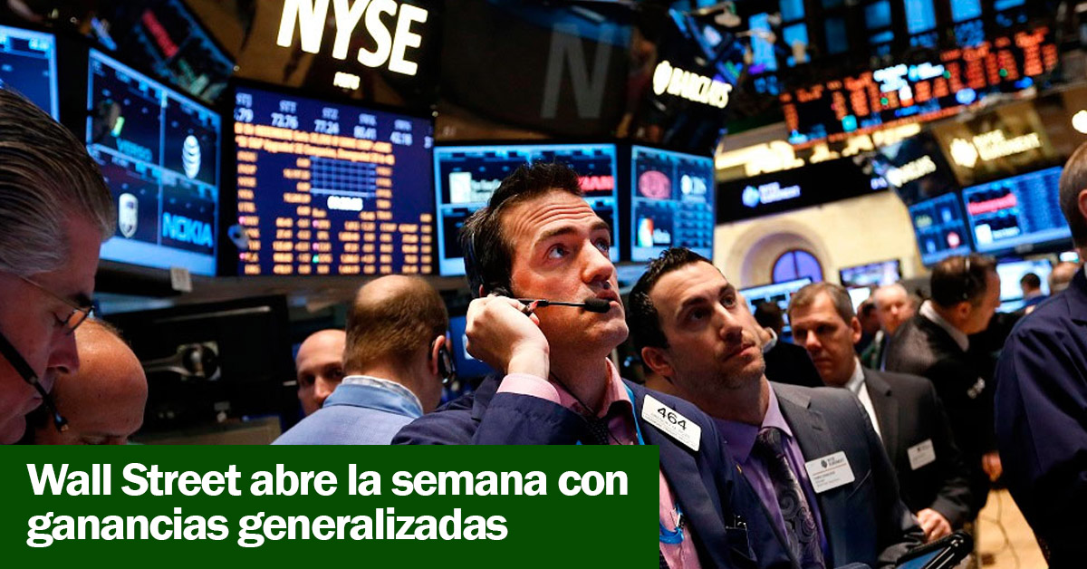 Wall Street abre la semana con ganancias generalizadas