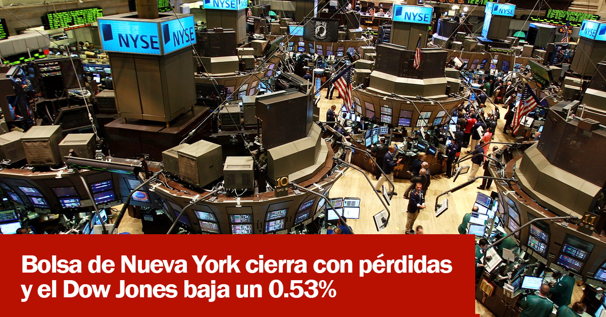 Bolsa de Nueva York cierra con pérdidas y el Dow Jones baja un 0.53%