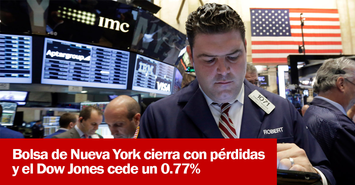 Bolsa de Nueva York cierra con pérdidas y el Dow Jones cede un 0.77%