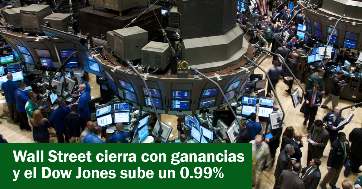 Wall Street cierra con ganancias y el Dow Jones sube un 0.99%