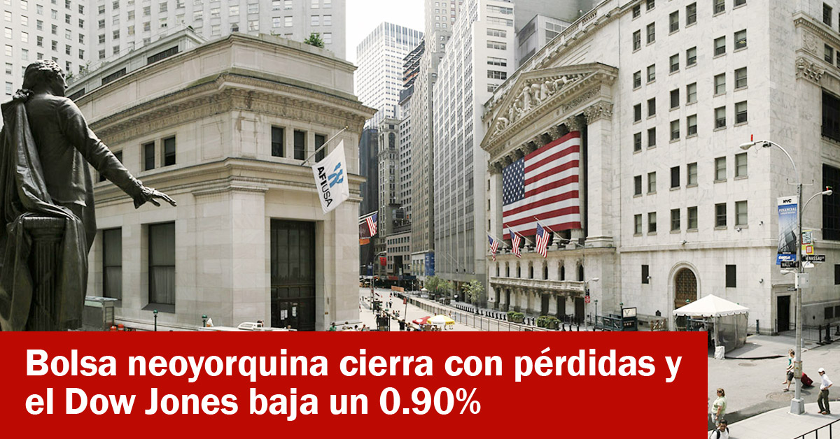 Bolsa neoyorquina cierra con pérdidas y el Dow Jones baja un 0.90%